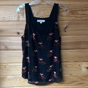 LOFT Black and Red Floral Camisole Size Medium